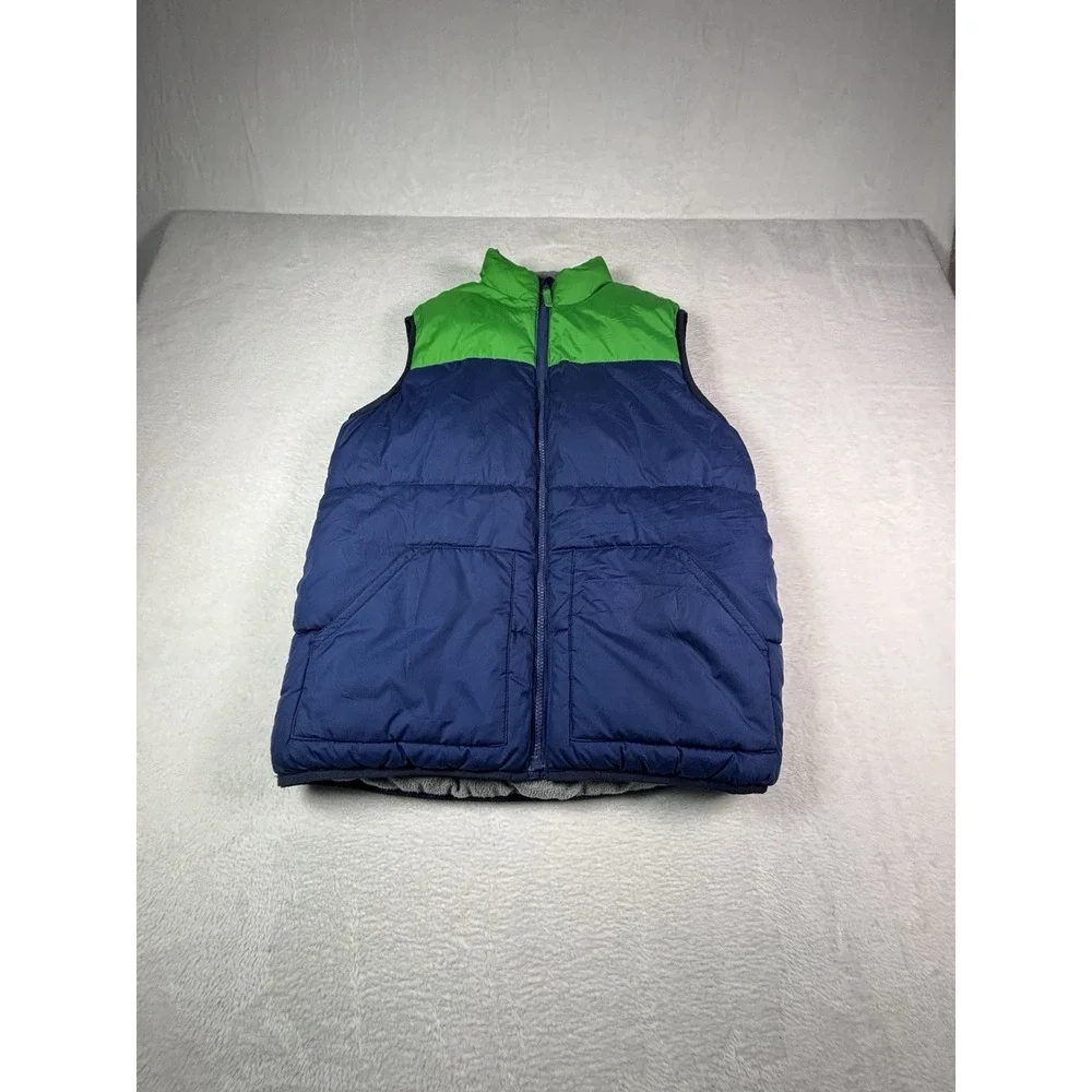 Old Navy Boys Youth XL 14-16 Puffer Vest Green Navy Blue Full Zip Fleece Lined